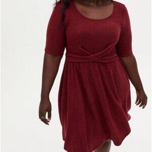 Torrid Super Soft Plush Dark Red Wrap Waist Skater Dress. Size 2X (18-20)